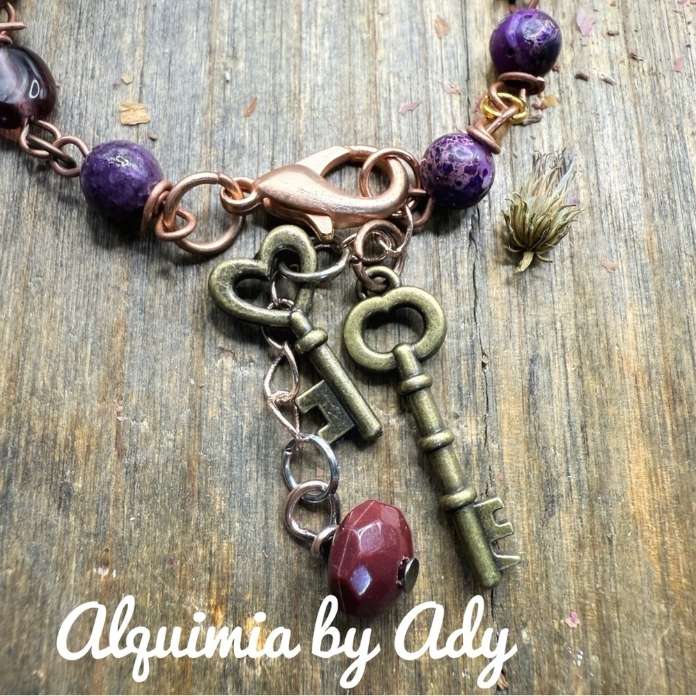 Purple turquoise and amethyst dainty adjustable  bracelet